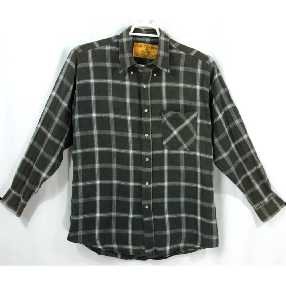 Vintage Comfort Outfitters Mens Gray Flannel Plaid Shirt L 2X 1990s Grunge Y2K